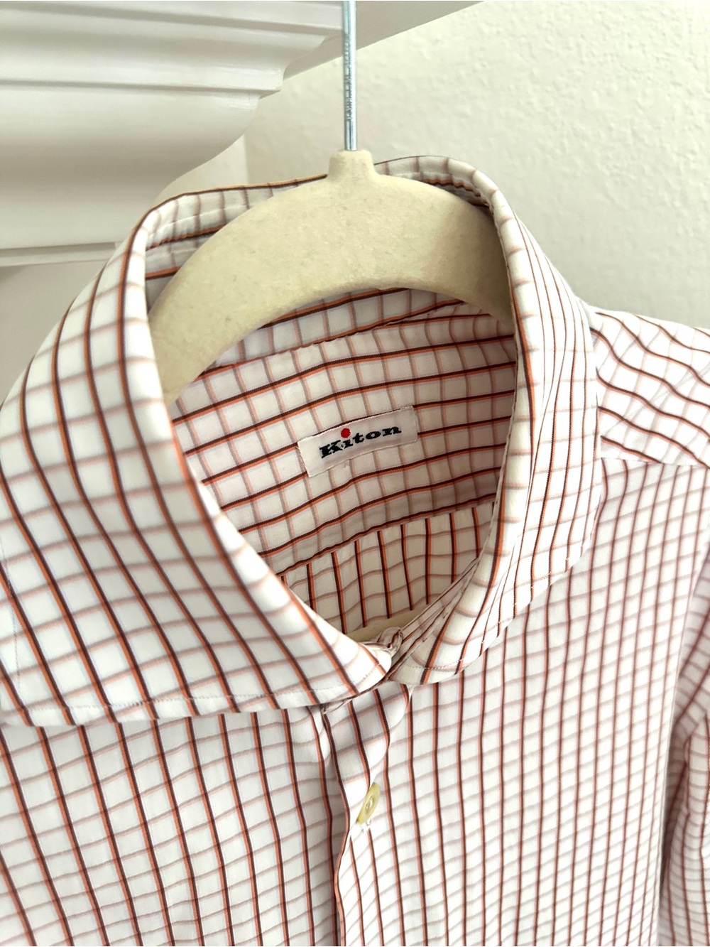 KITON Men’s Dress Shirt Size 15.5/39 Check Long Sleeve Made in Italy
